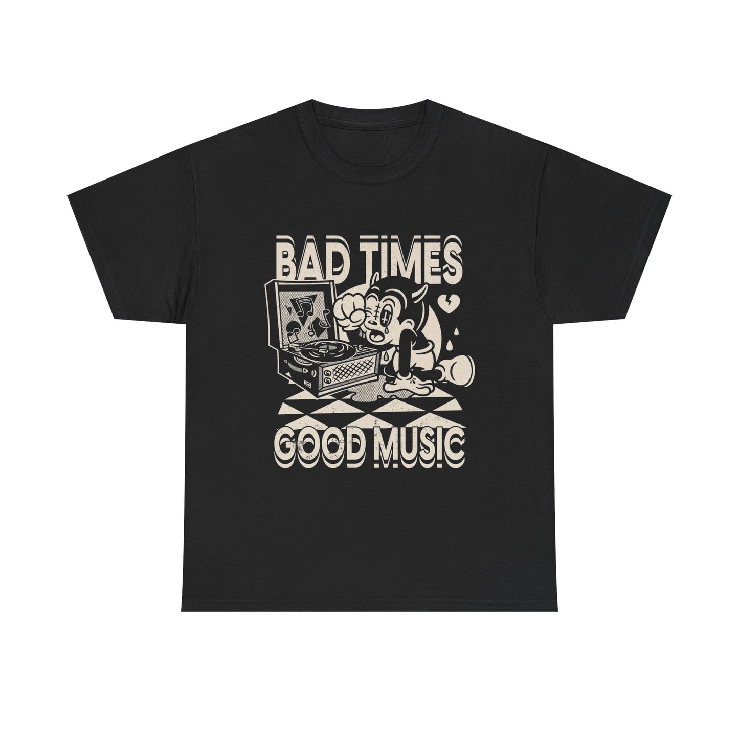 Bad Times Good Music Art Vintage Graphic T-Shirt Unisex Heavy Cotton Tee NEW