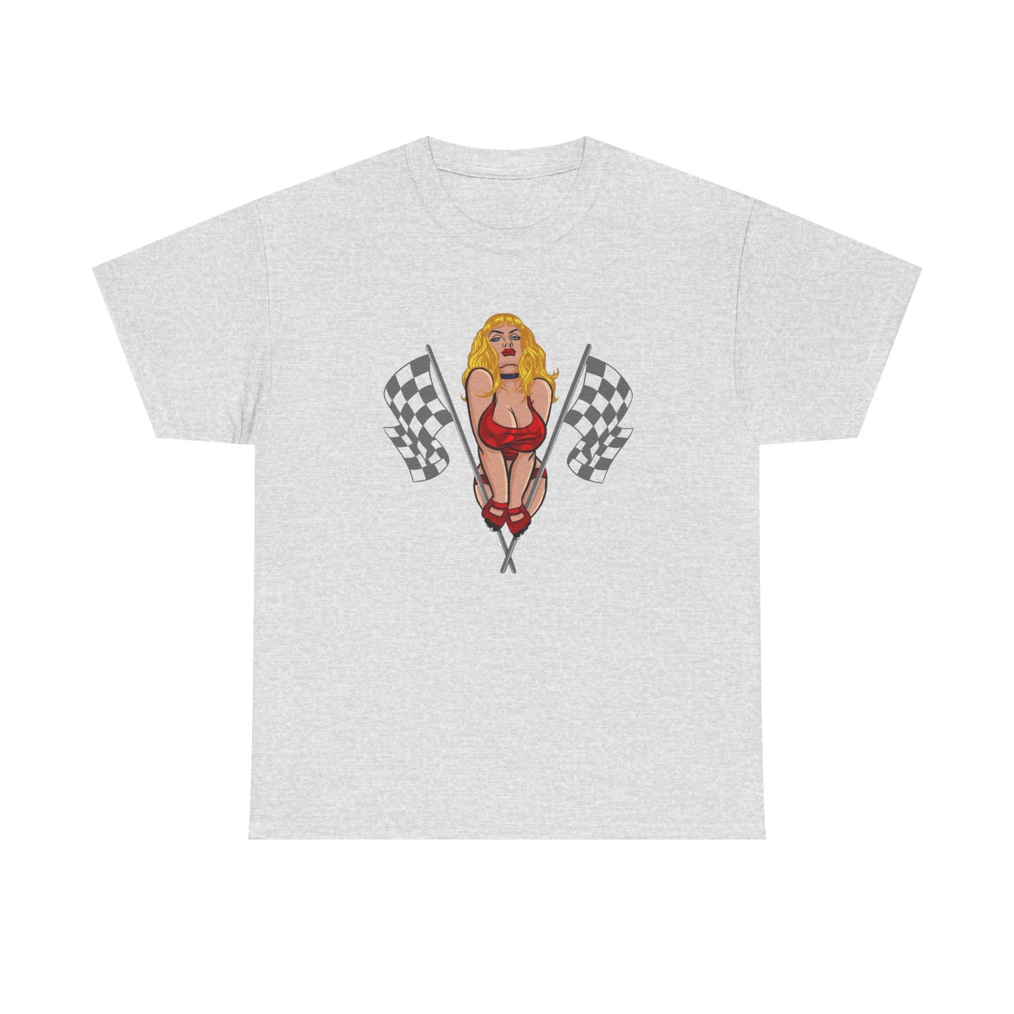 Racing Flag Model Pin Up Graphic T-Shirt Unisex Heavy Cotton Tee Gift NEW
