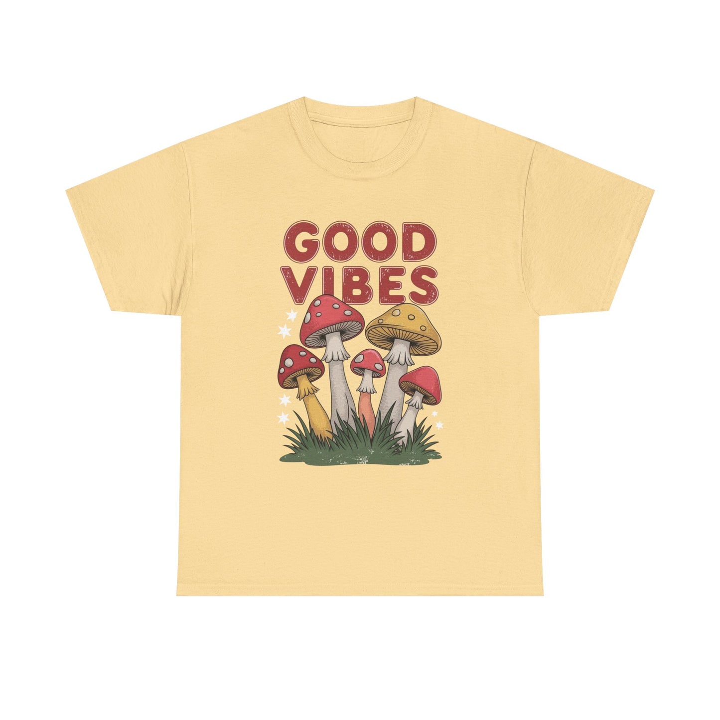 Good Vibes Mushrooms Graphic T Shirt NEW ADULT Unisex Heavy Cotton Tee