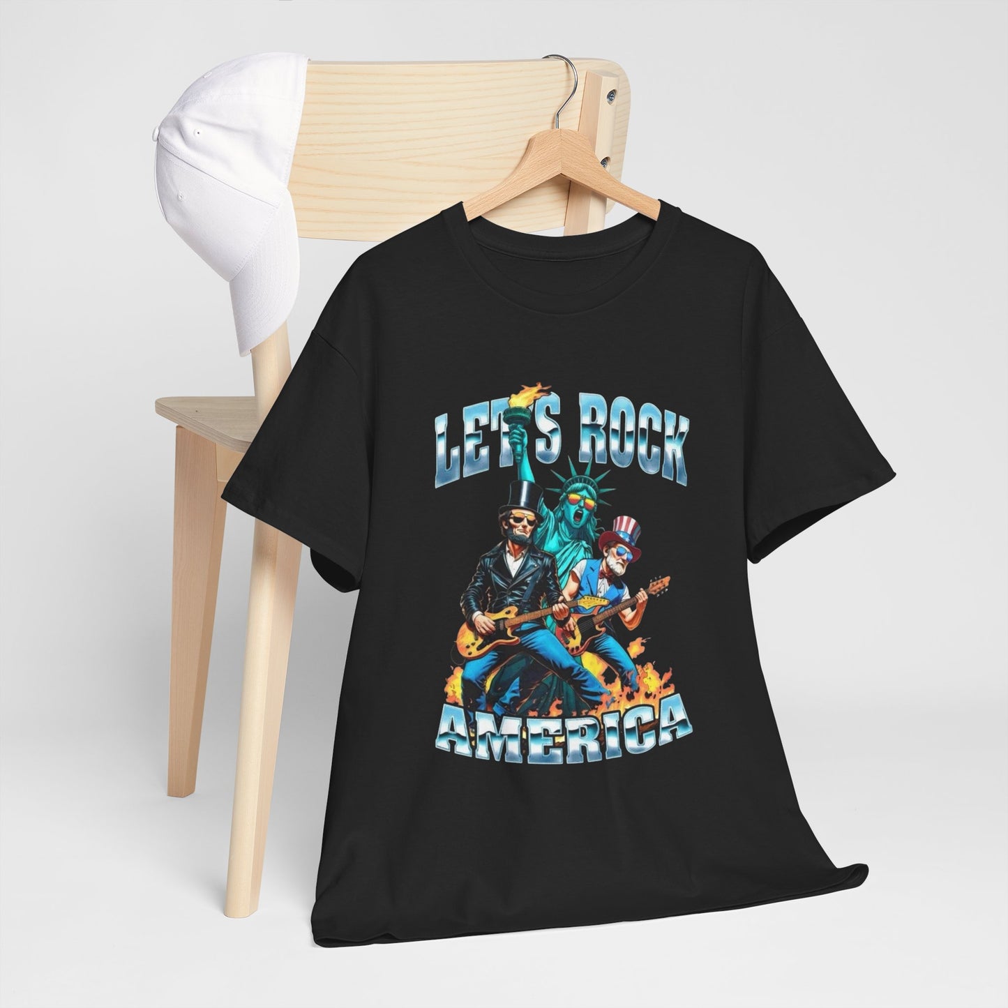 Lets Rock America USA Graphic T Shirt Unisex Heavy Cotton Tee