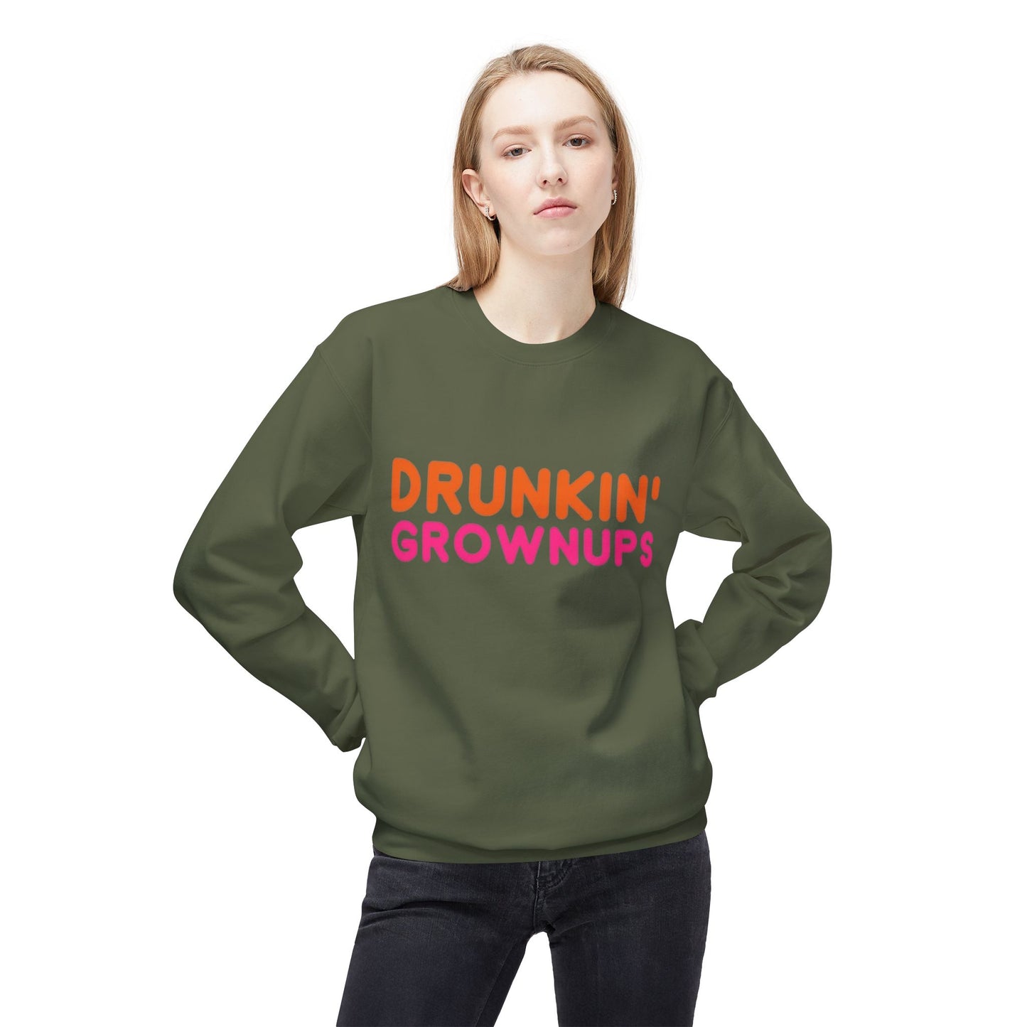 Drunken Grownups Funny Unisex Midweight Softstyle Fleece Crewneck Sweatshirt