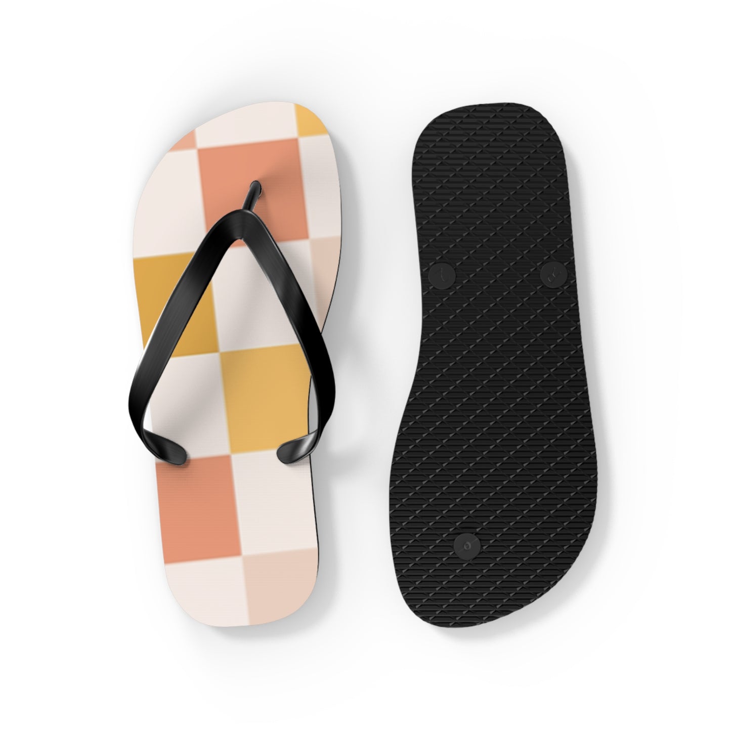 Peach Checkered Sandals, Beach Shoes, Vacation Flip Flops, Pool Slides