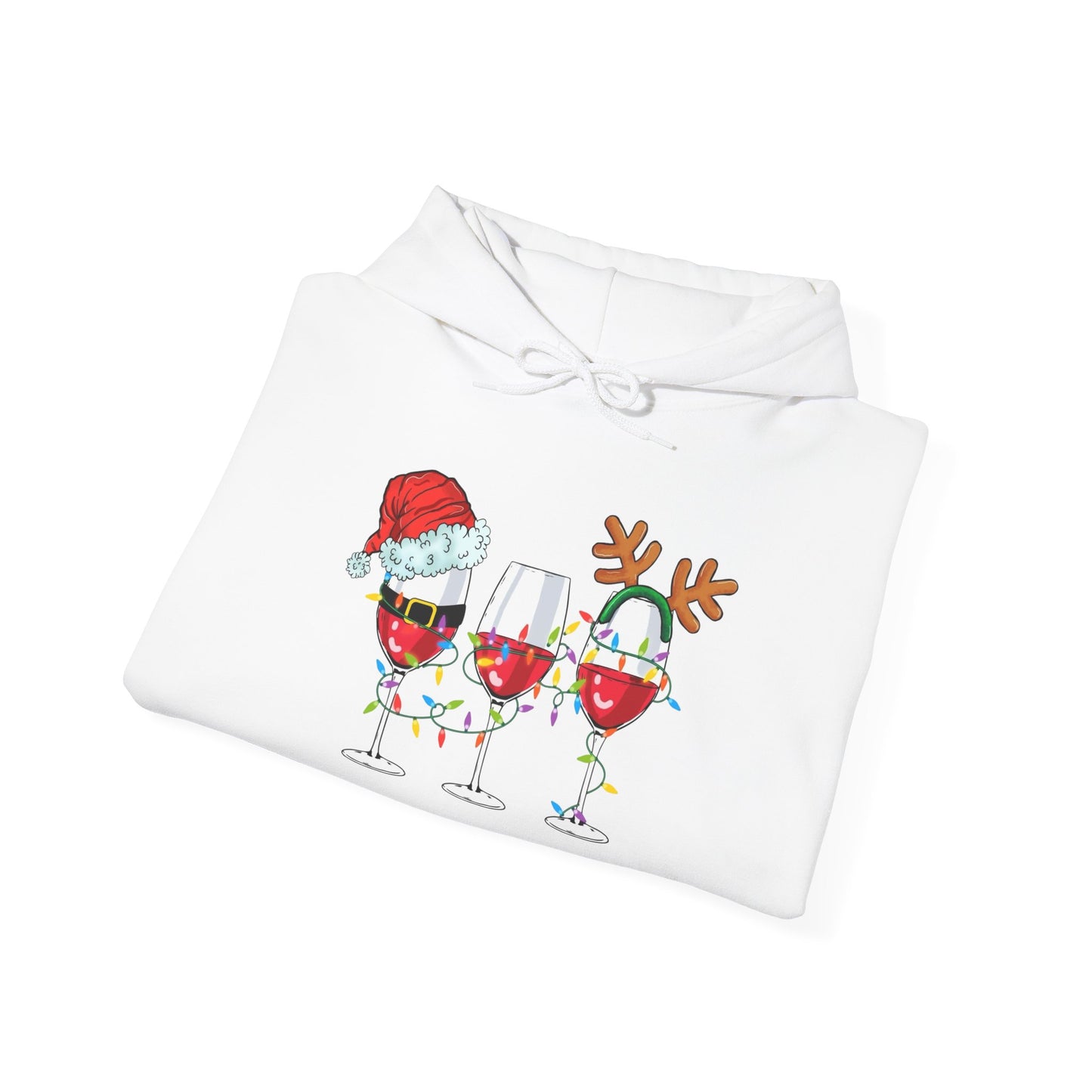 Christmas Wine Glasses Graphic Hoodie Unisex Heavy Blend™ Hooded Sweatshirt