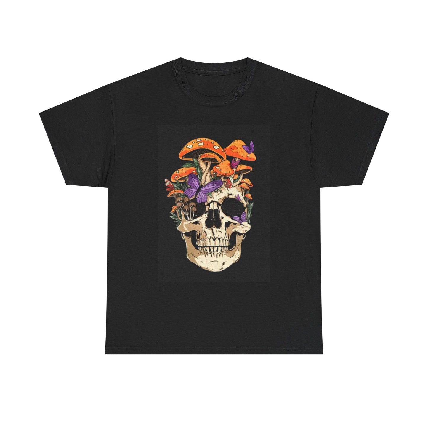 Mushroom Trippy Skull Graphic T Shirt Retro ART Unisex Heavy Cotton Tee