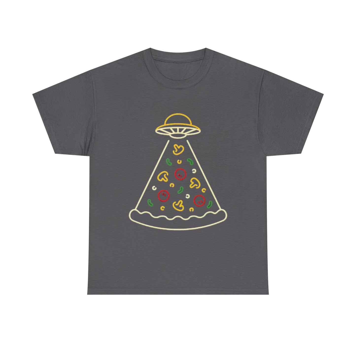 Space Pizza Shirt Funny Aliens One Bite Pizza Graphic Unisex Heavy Cotton Tee
