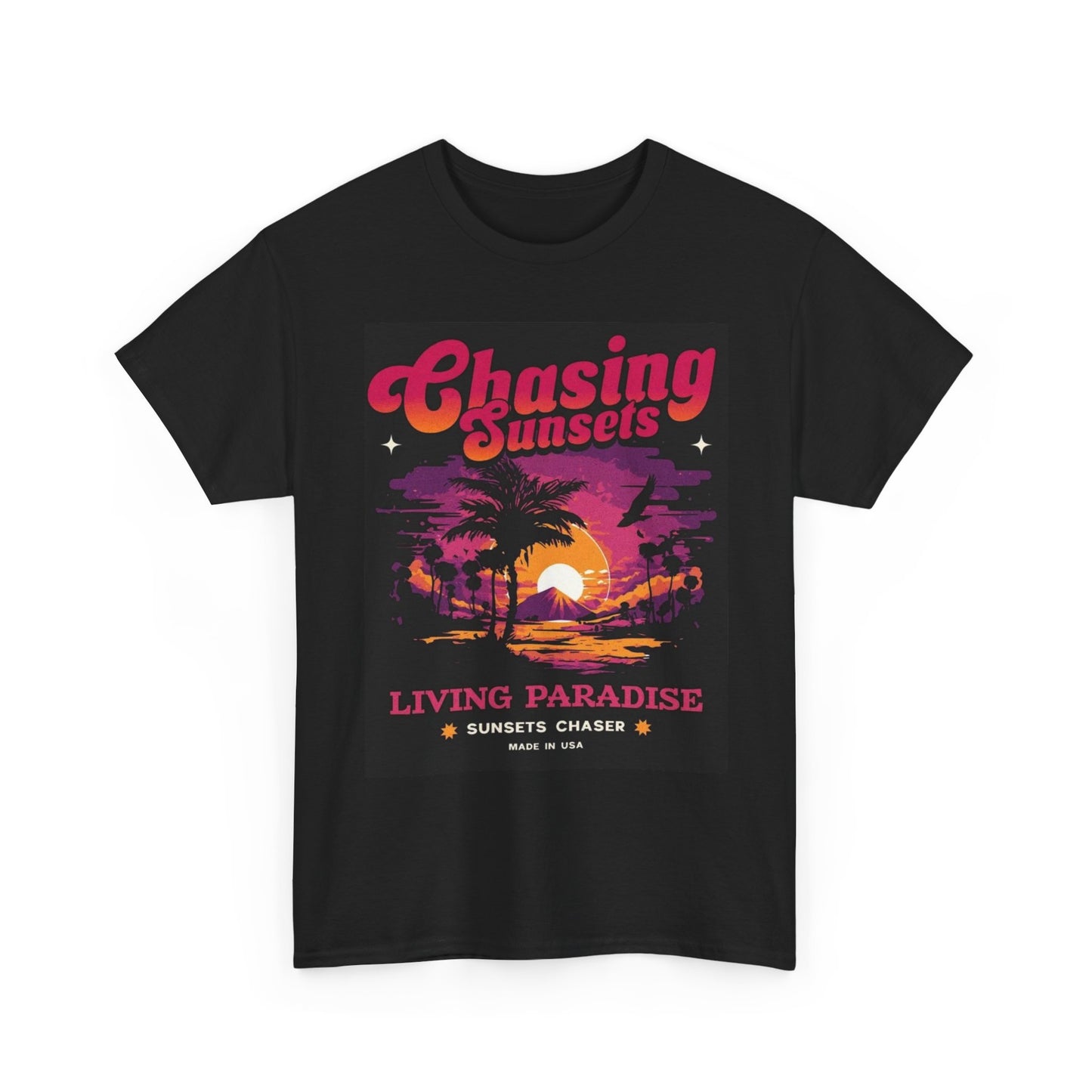 Chasing Sunsets Graphic T Shirt Summer Surfing Unisex Heavy Cotton Tee