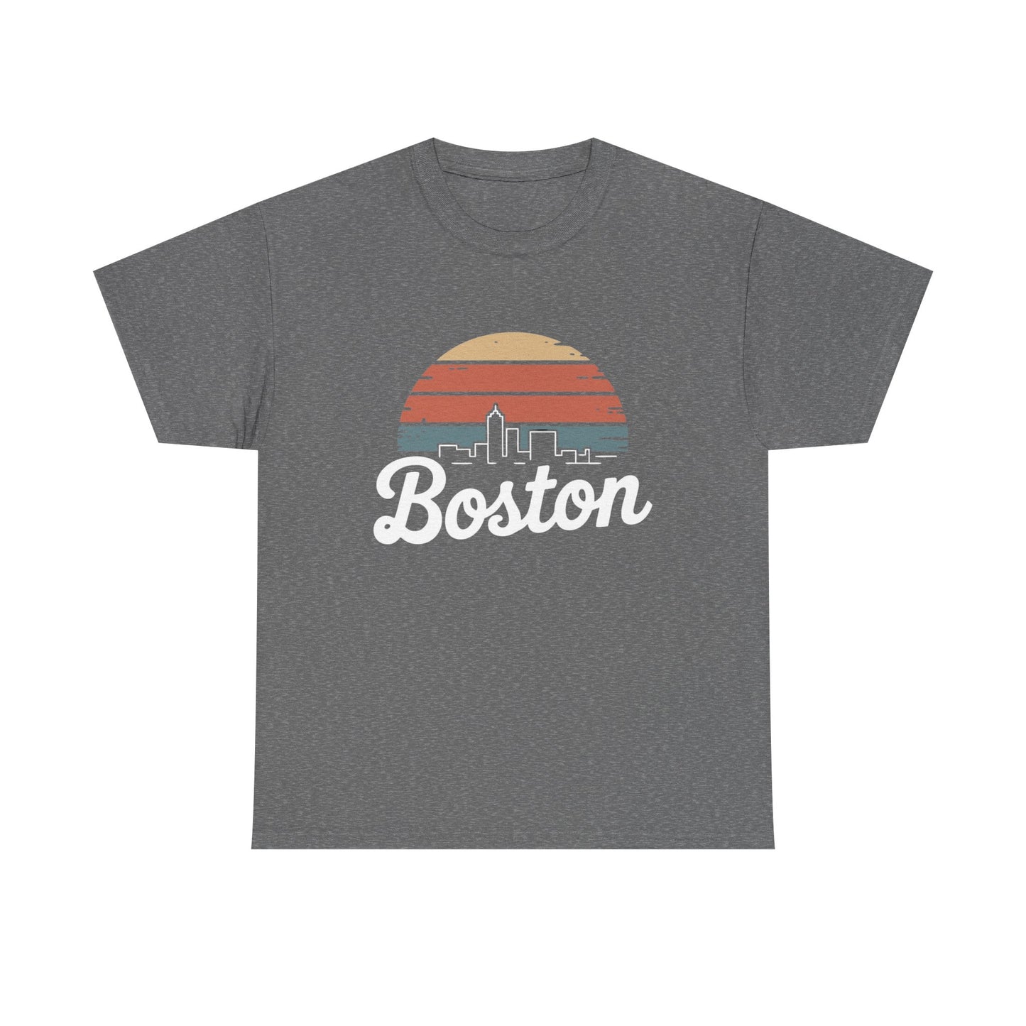 Boston Mass Skyline Graphic T Shirt NEW GIFT Unisex Heavy Cotton Tee