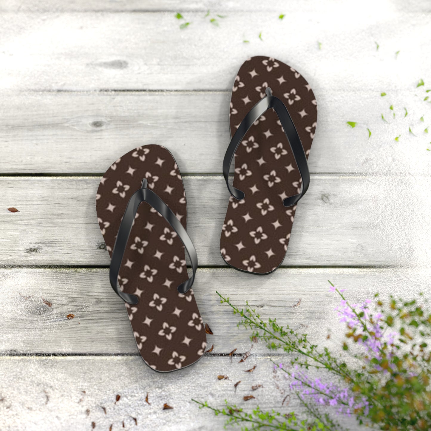 Brown And White Monogram Flip Flops, Sandals Slides, Summer Footwear, Brand New