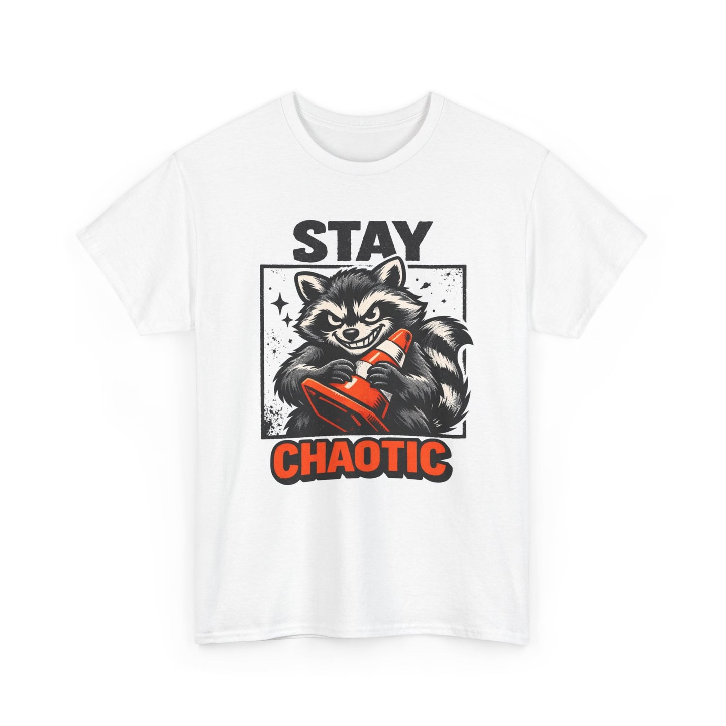 Stay Chaotic Raccoon Graphic T Shirt Men's Heavy Cotton Tee