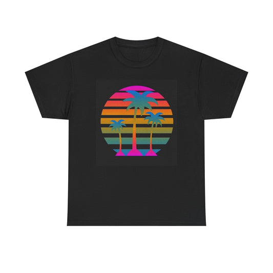 Florida Palm Tree Shirt Miami Neon Lights Unisex Heavy Cotton Tee