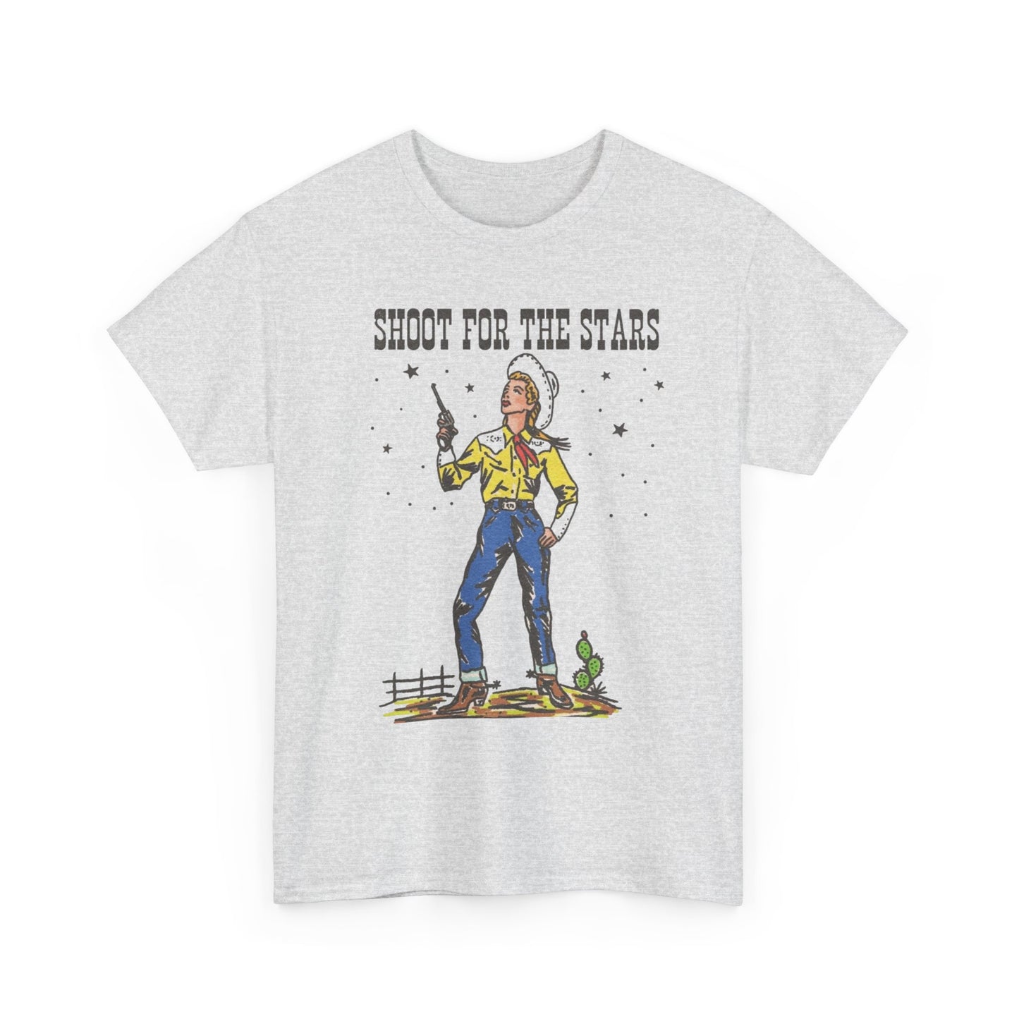 Shoot For The Stars Cowgirl Graphic T Shirt Unisex Heavy Cotton Tee NEW Gift