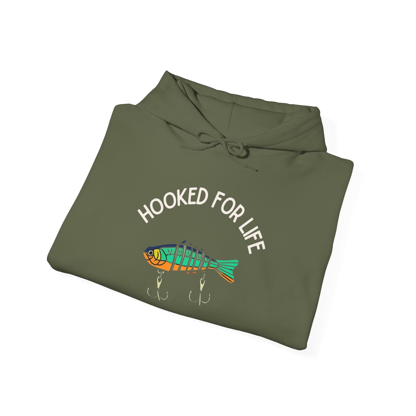 Hooked For Life Fishing Graphic Hoodie Heavy Blend Sweatshirt NEW