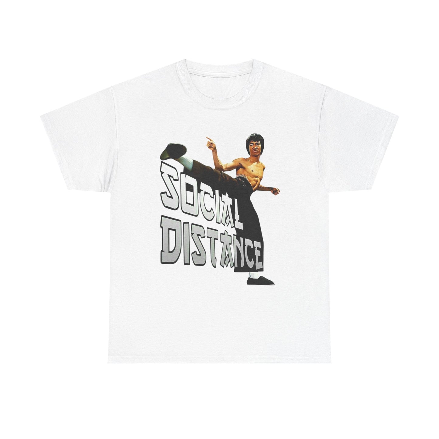 Social Distance Graphic T Shirt Funny Bruce Lee Karate Unisex Heavy Cotton Tee