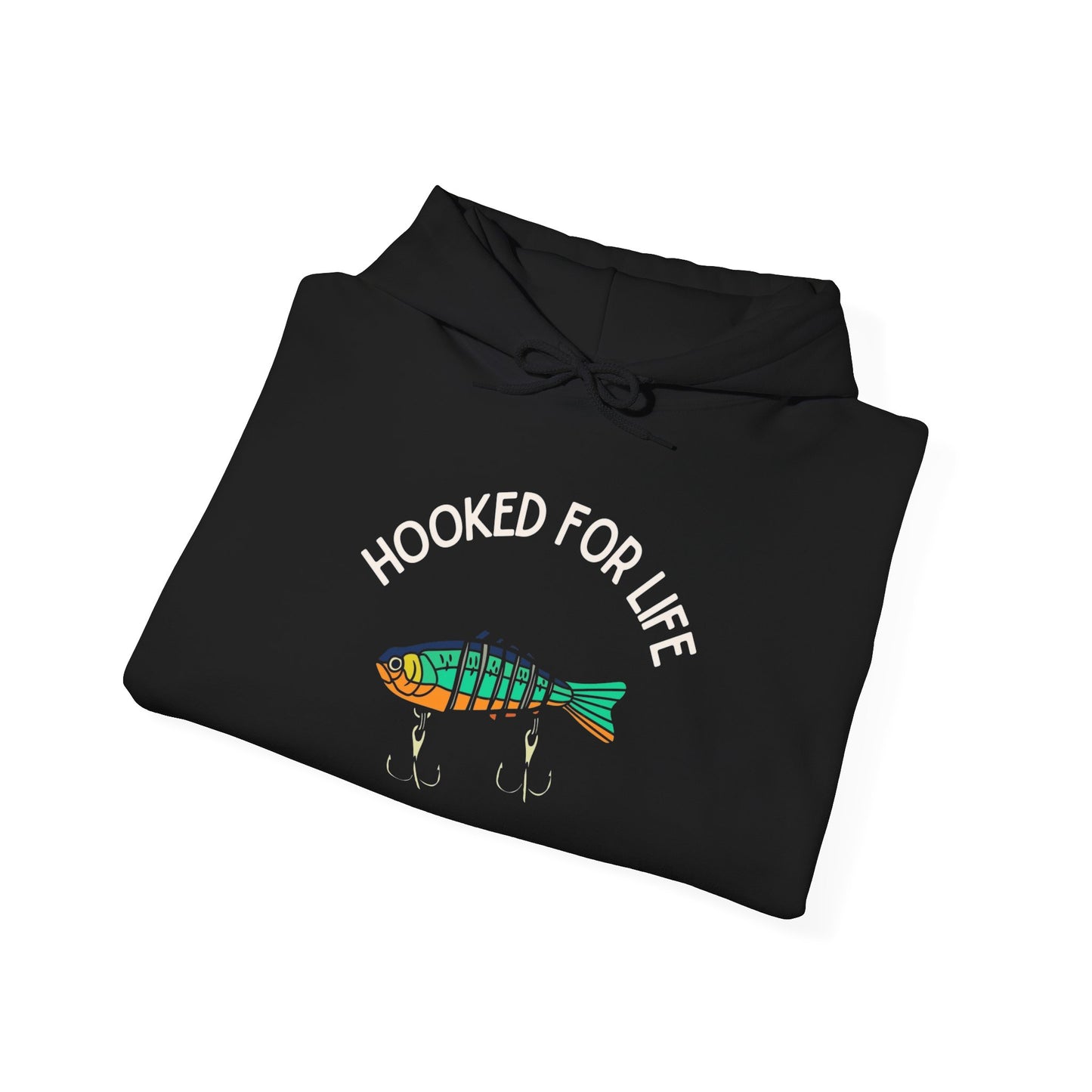 Hooked For Life Fishing Graphic Hoodie Heavy Blend Sweatshirt NEW