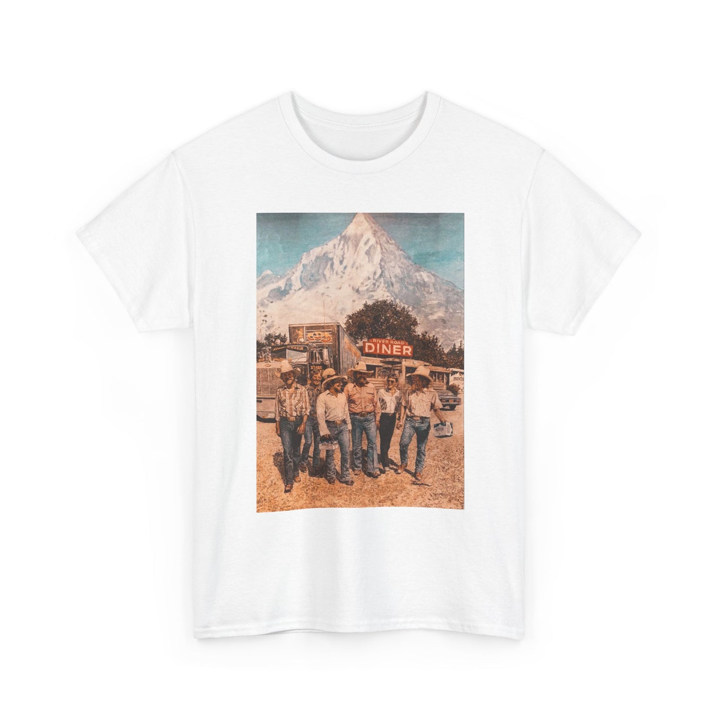 Vintage Busch Beer Poster Mountains Graphic T Shirt Unisex Heavy Cotton Tee Gift