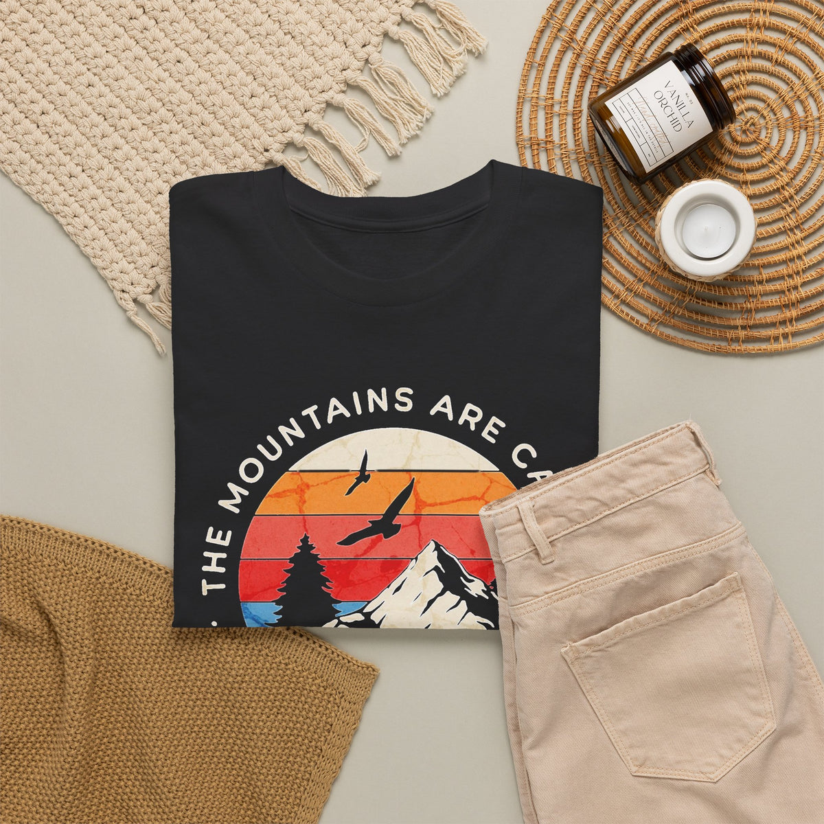 The Mountains Are Calling Graphic T Shirt Men's Heavy Cotton Tee
