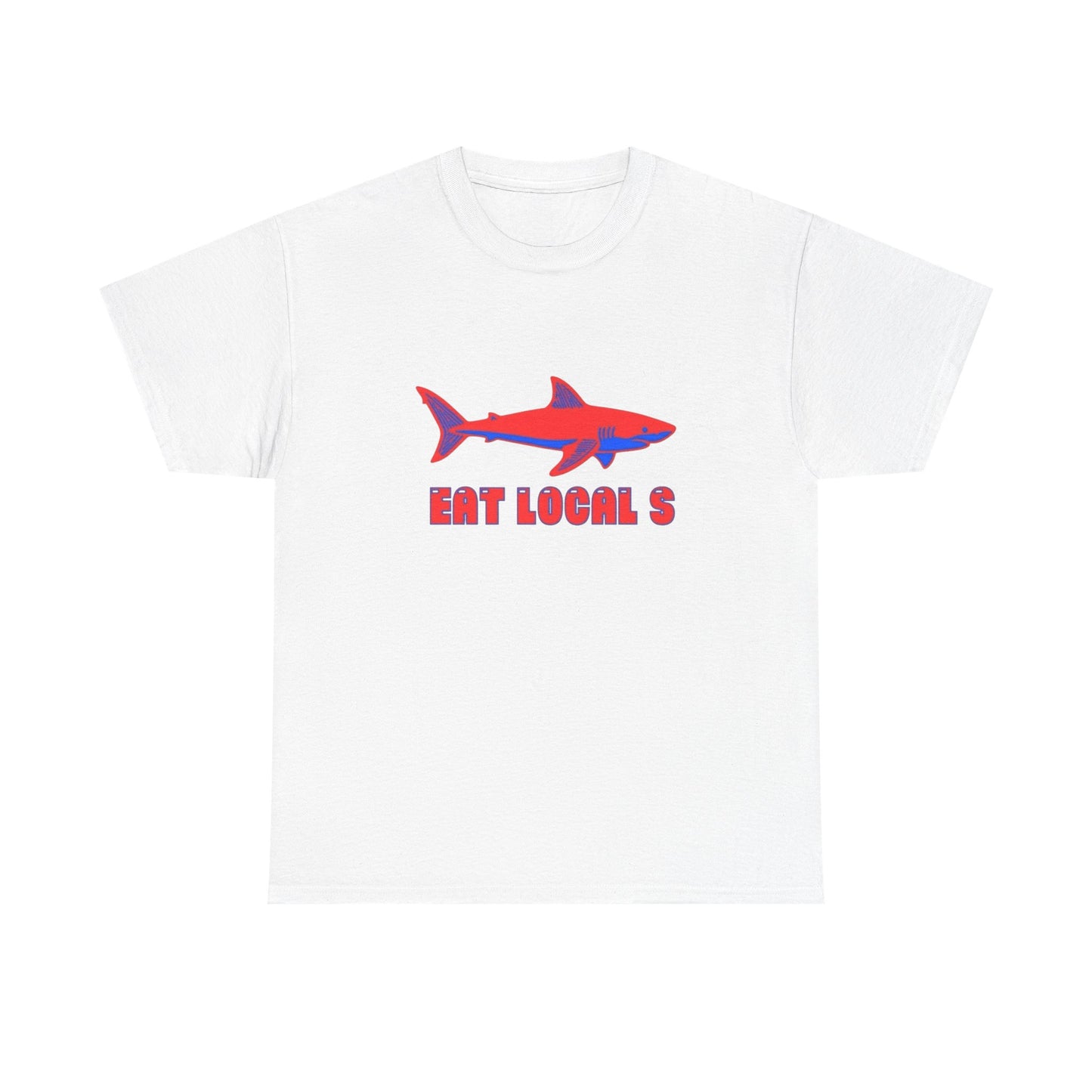 Eat Locals Funny Shark Graphic T Shirt Heavy Cotton Tee