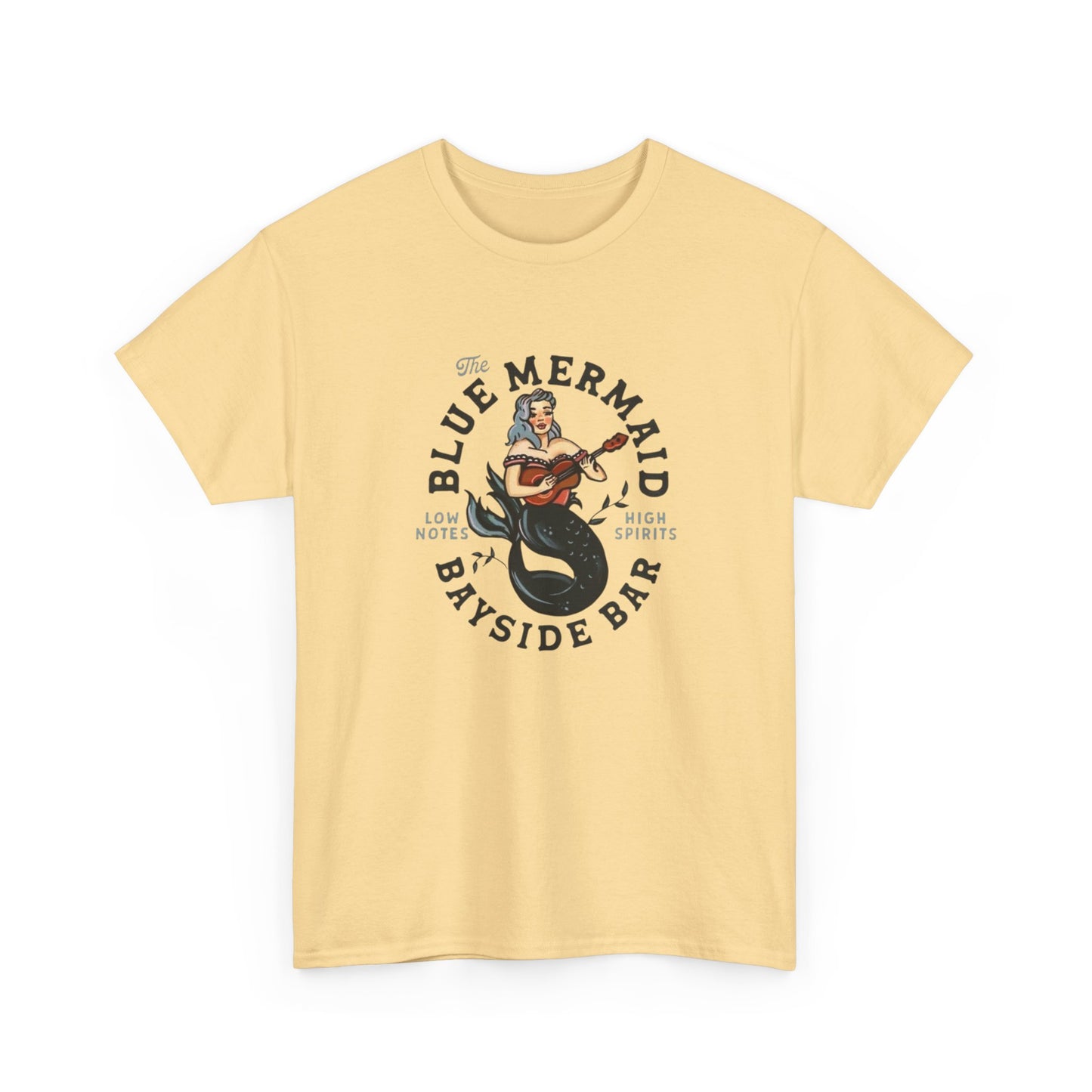 Blue Mermaid Bayside Bar Retro Graphic T Shirt Unisex Heavy Cotton Tee