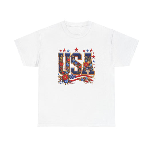 United States Floral Graphic T Shirt Unisex NEW Heavy Cotton Tee