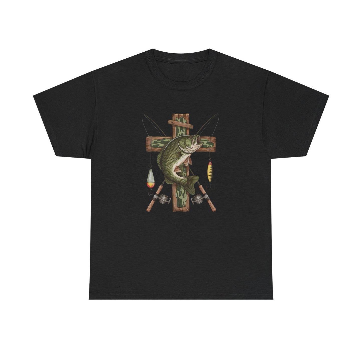 Fishing Cross Graphic T Shirt Unisex Heavy Cotton Tee