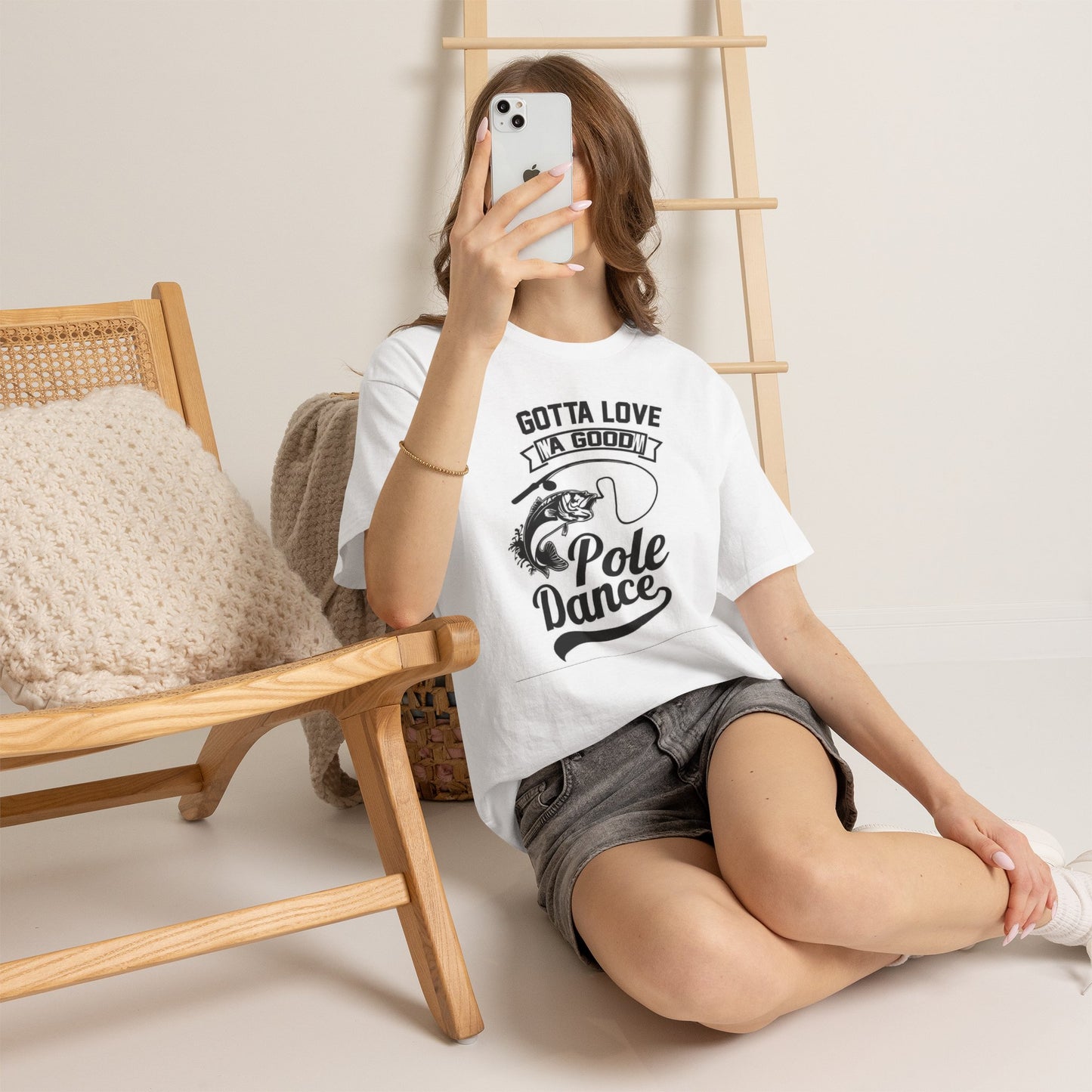 Funny Pole Dancing Fishing Graphic T Shirt Men's Heavy Cotton Tee