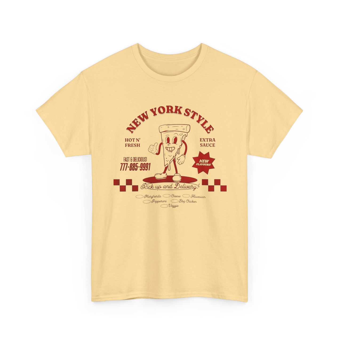 New York Style Pizza Retro Graphic T Shirt Unisex Heavy Cotton Tee