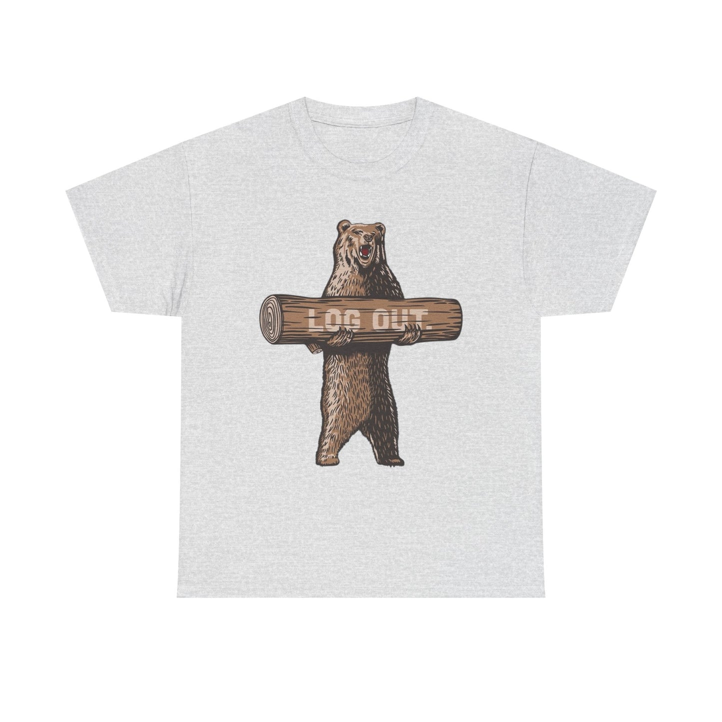Log Out Bear Vacation Camping T Shirt Graphic Men's Heavy Cotton Tee