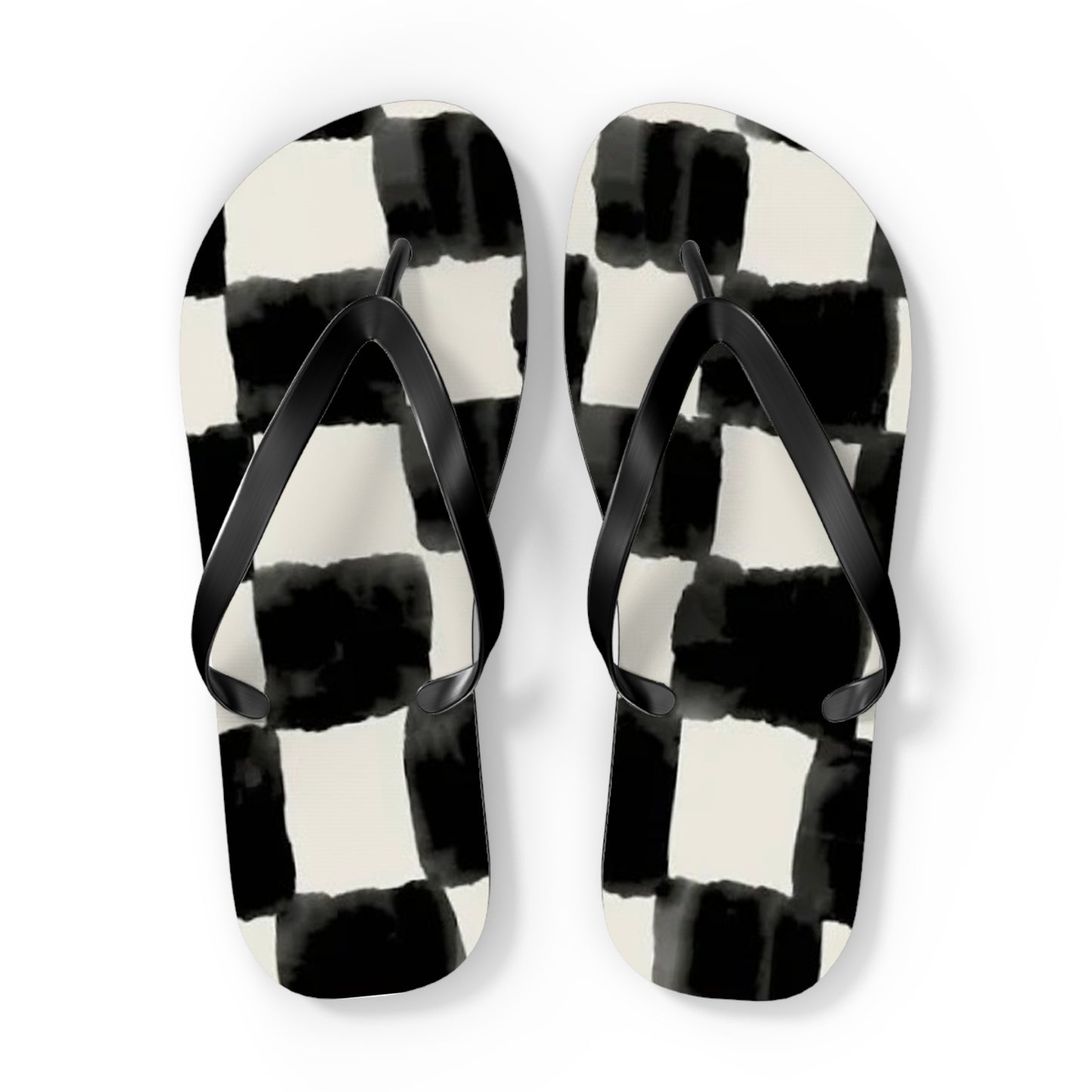 Checkered Black And White Sandals, Beach Shoes, Vacation Flip Flops, Pool Slides