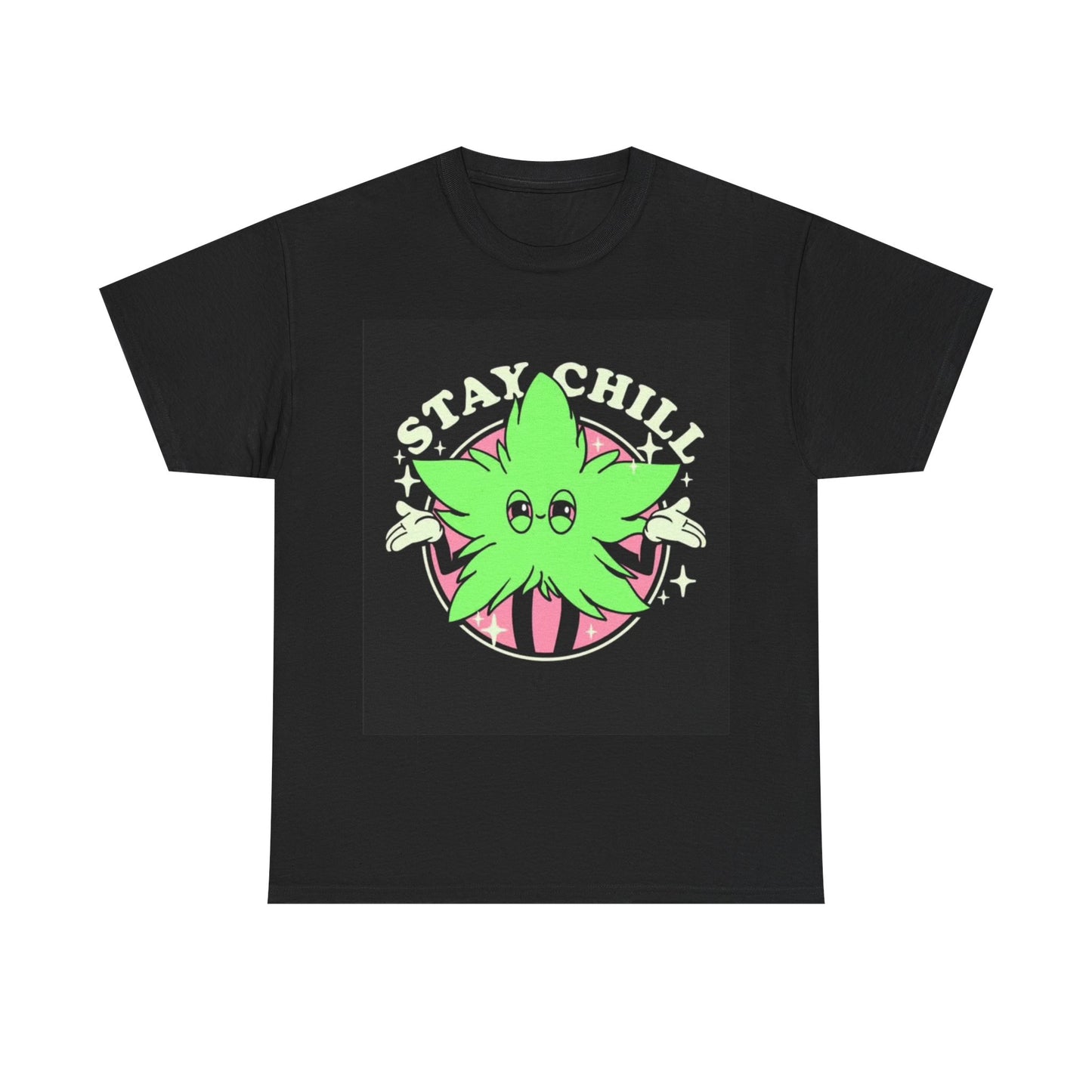 Stay Chill Tshirt Funny Cartoon weed leaf graphic Unisex Heavy Cotton Tee