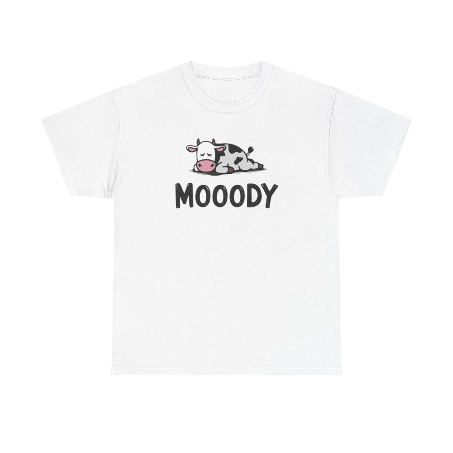 Moody Cow T Shirt Funny Graphic Animal Lover Unisex Heavy Cotton Tee