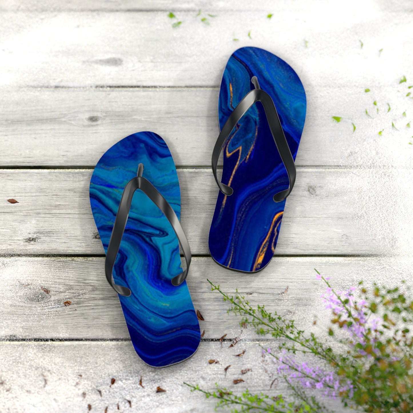 Blue Marble Flip Flops, Sandals Slides, Summer Footwear, Brand New