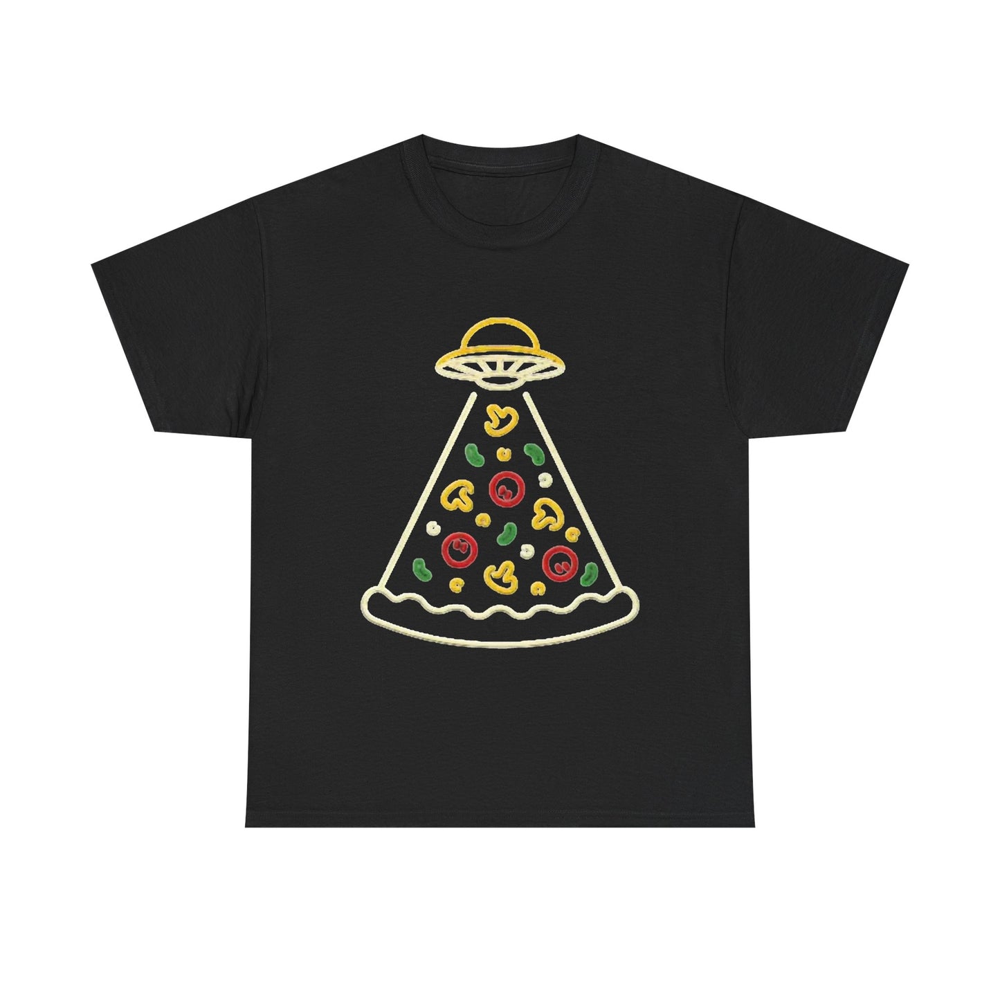 Space Pizza Shirt Funny Aliens One Bite Pizza Graphic Unisex Heavy Cotton Tee