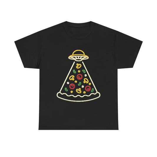 Space Pizza Shirt Funny Aliens One Bite Pizza Graphic Unisex Heavy Cotton Tee