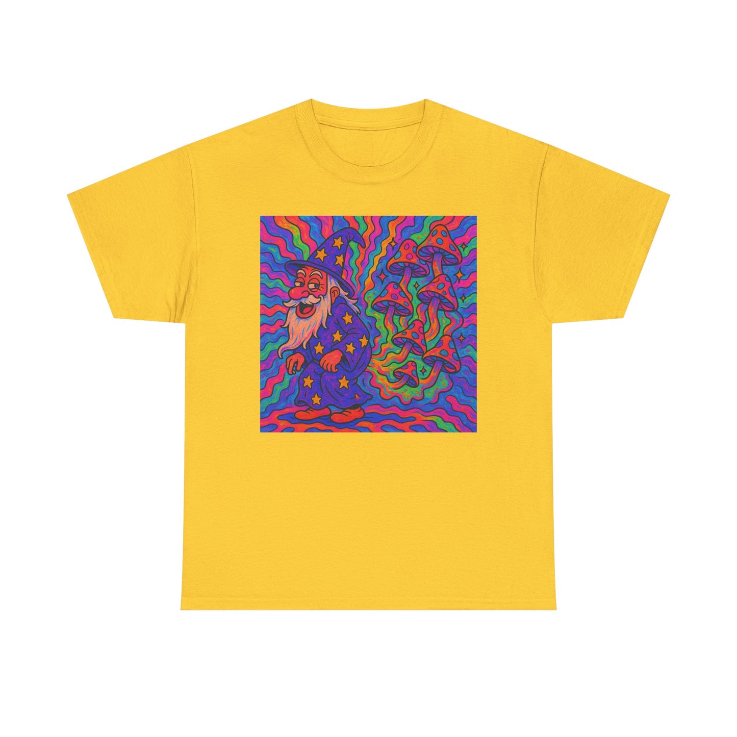 Wizard Farting Magic Mushrooms Graphic T Shirt Funny Unisex Heavy Cotton Tee