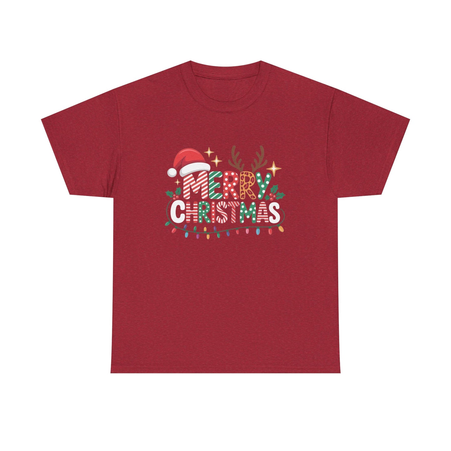 Merry Christmas Antlers Graphic T Shirt NEW Unisex Heavy Cotton Tee