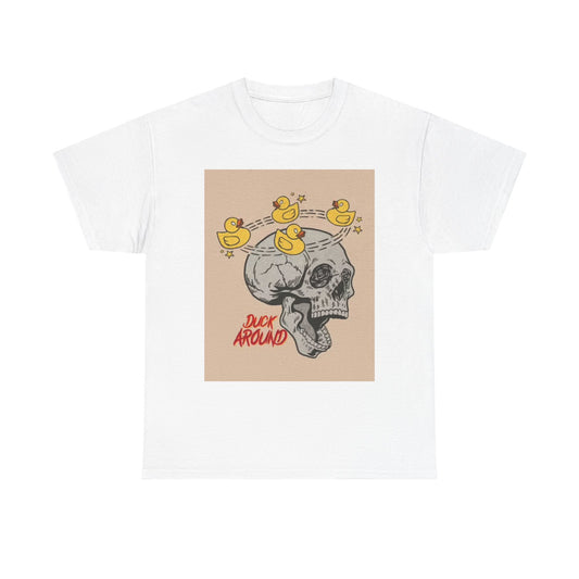 Duck Around Skull Graphic T Shirt Retro Funny Unisex Heavy Cotton Tee