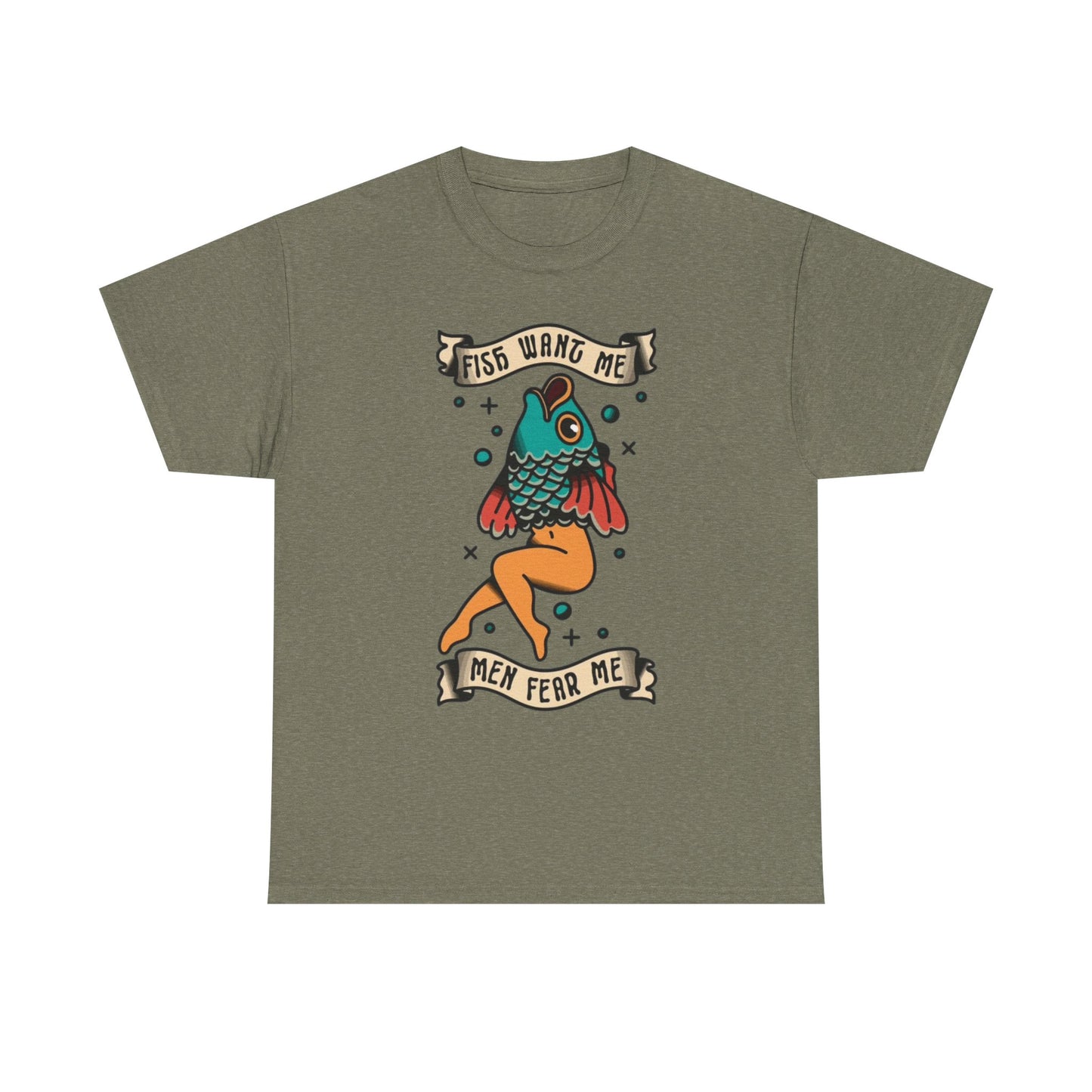 Sailor Jerry Fish T Shirt Funny Fear Tattoo Art Graphic Unisex Heavy Cotton Tee