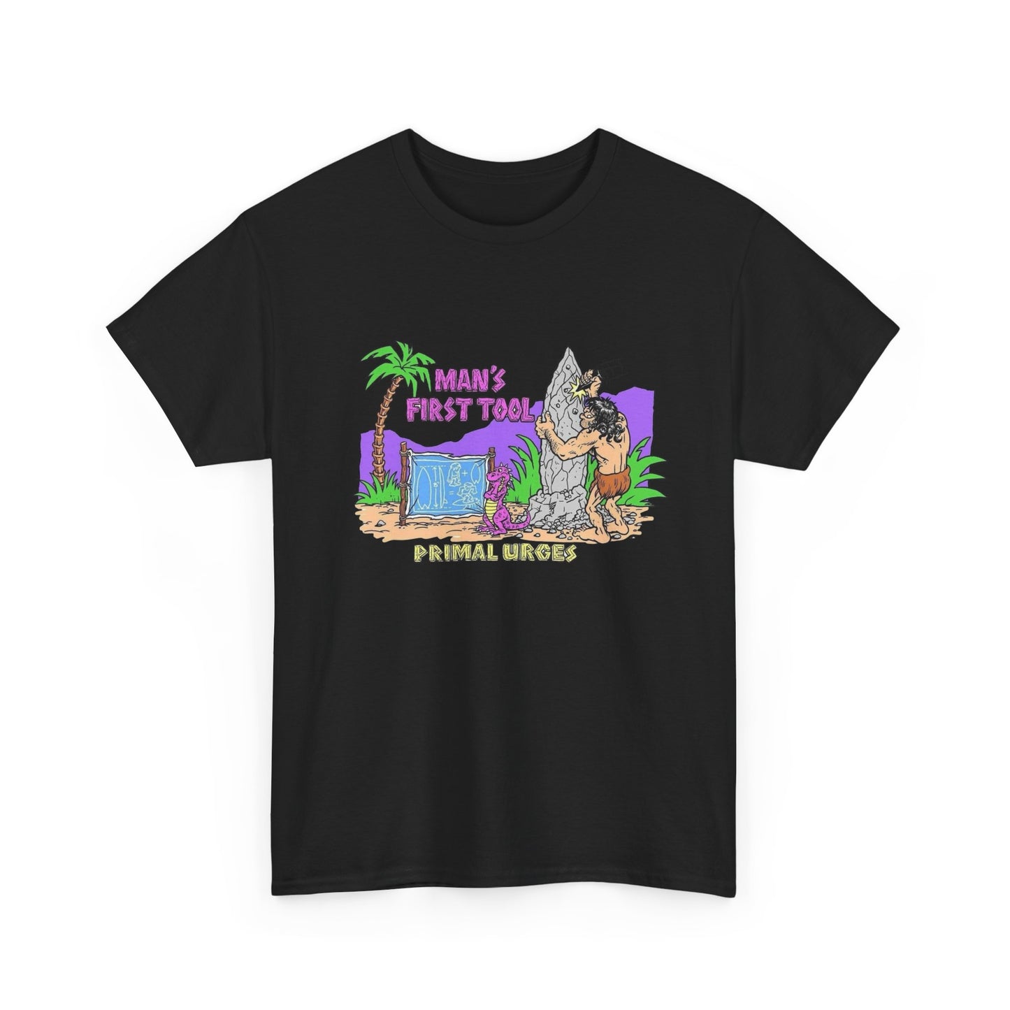 Caveman Surfing Funny Graphic T Shirt Unisex Heavy Cotton Tee Gift