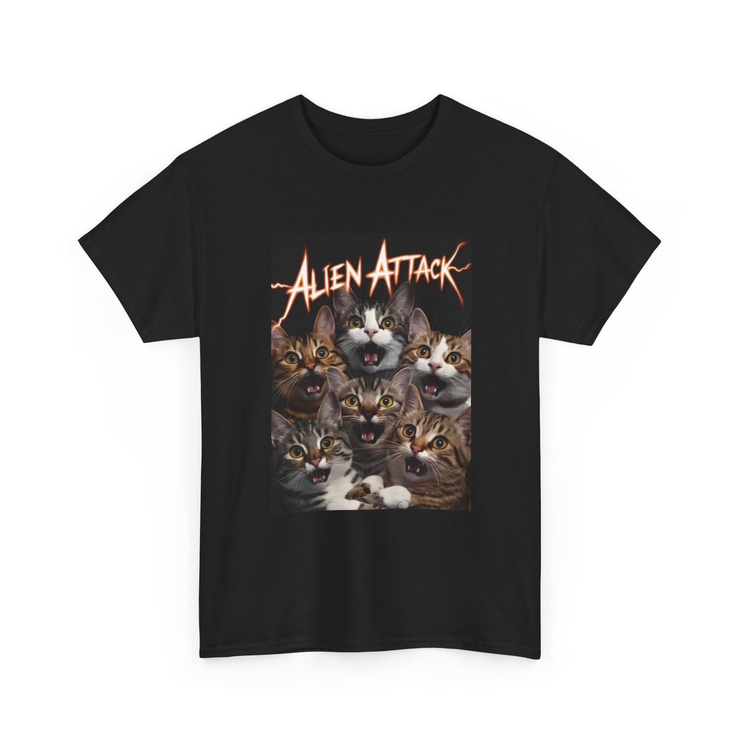 Alien Attack Shirt Funny Cat Graphic Kittens Meme Unisex Heavy Cotton Tee