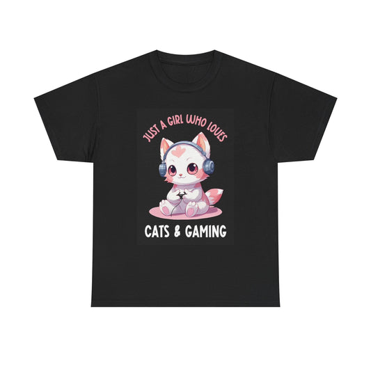 A Girl Who Loves Cats And Gaming Graphic T Shirt Unisex Heavy Cotton Tee