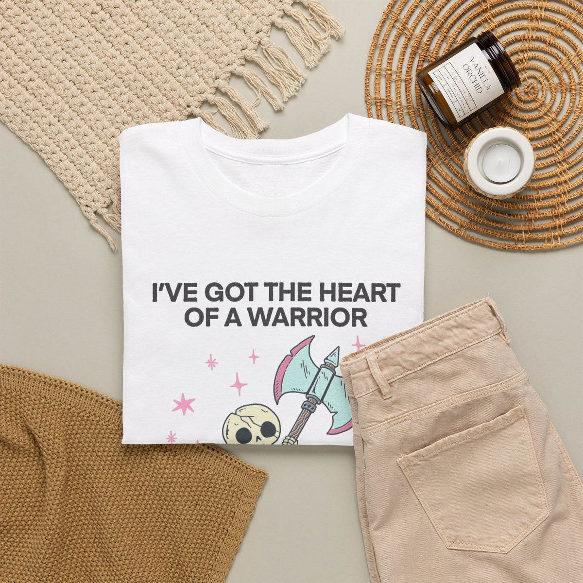 Skeleton Warrior Quote T-Shirt | Heart of a Warrior Men's Graphic Tee