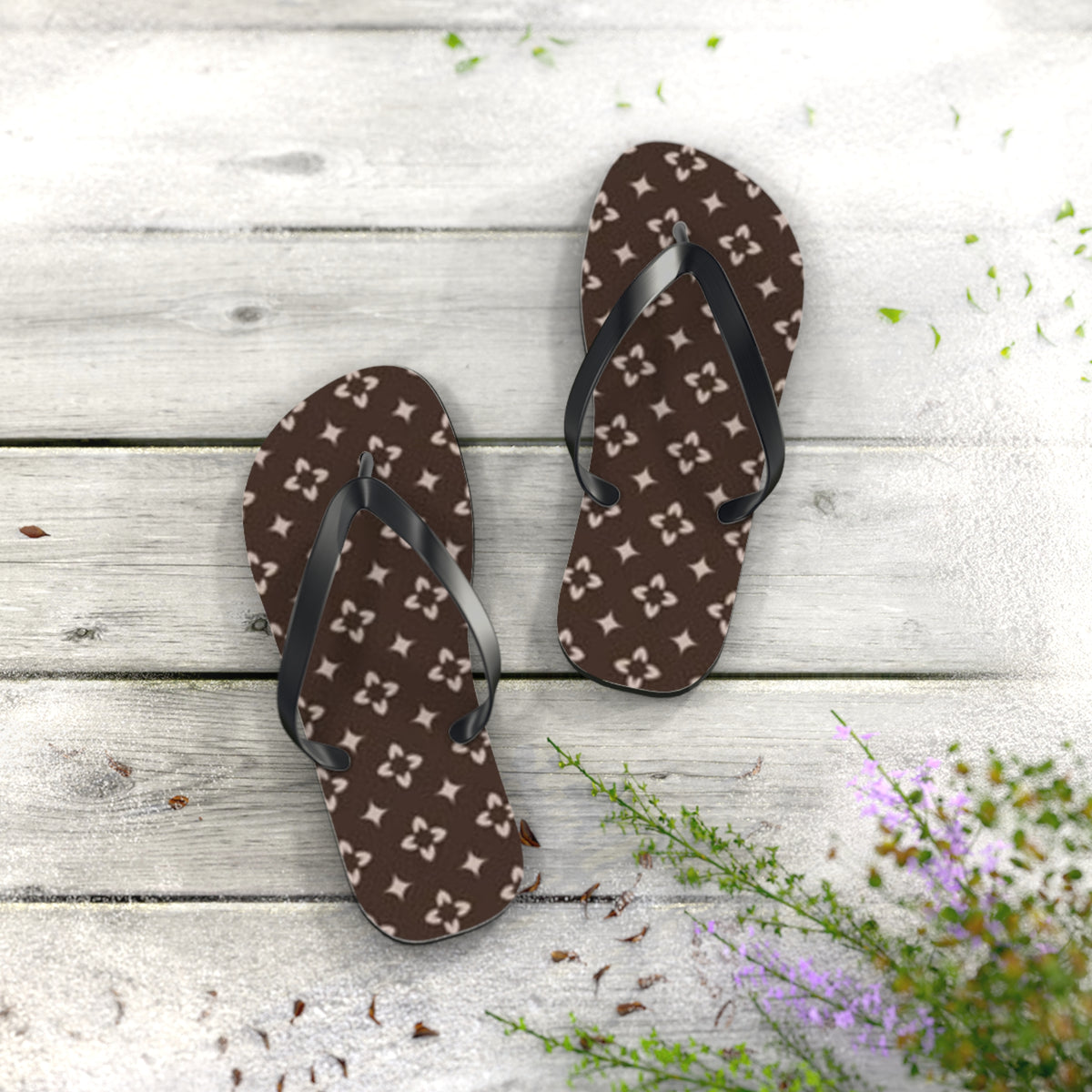 Brown And White Monogram Flip Flops, Sandals Slides, Summer Footwear, Brand New