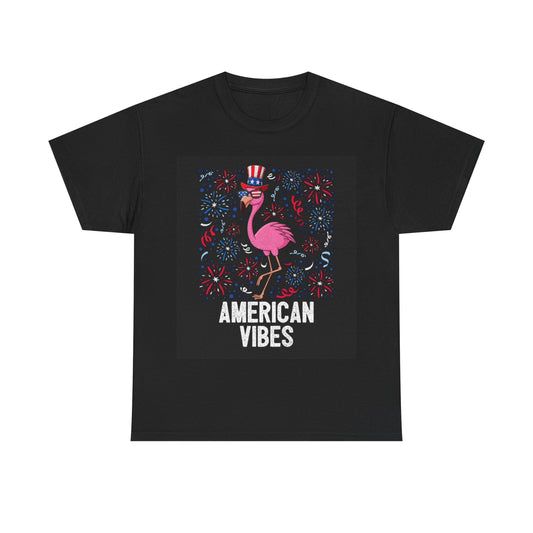 American Vibes Tshirt American Flag Flamingo July 4th Unisex Heavy Cotton Tee
