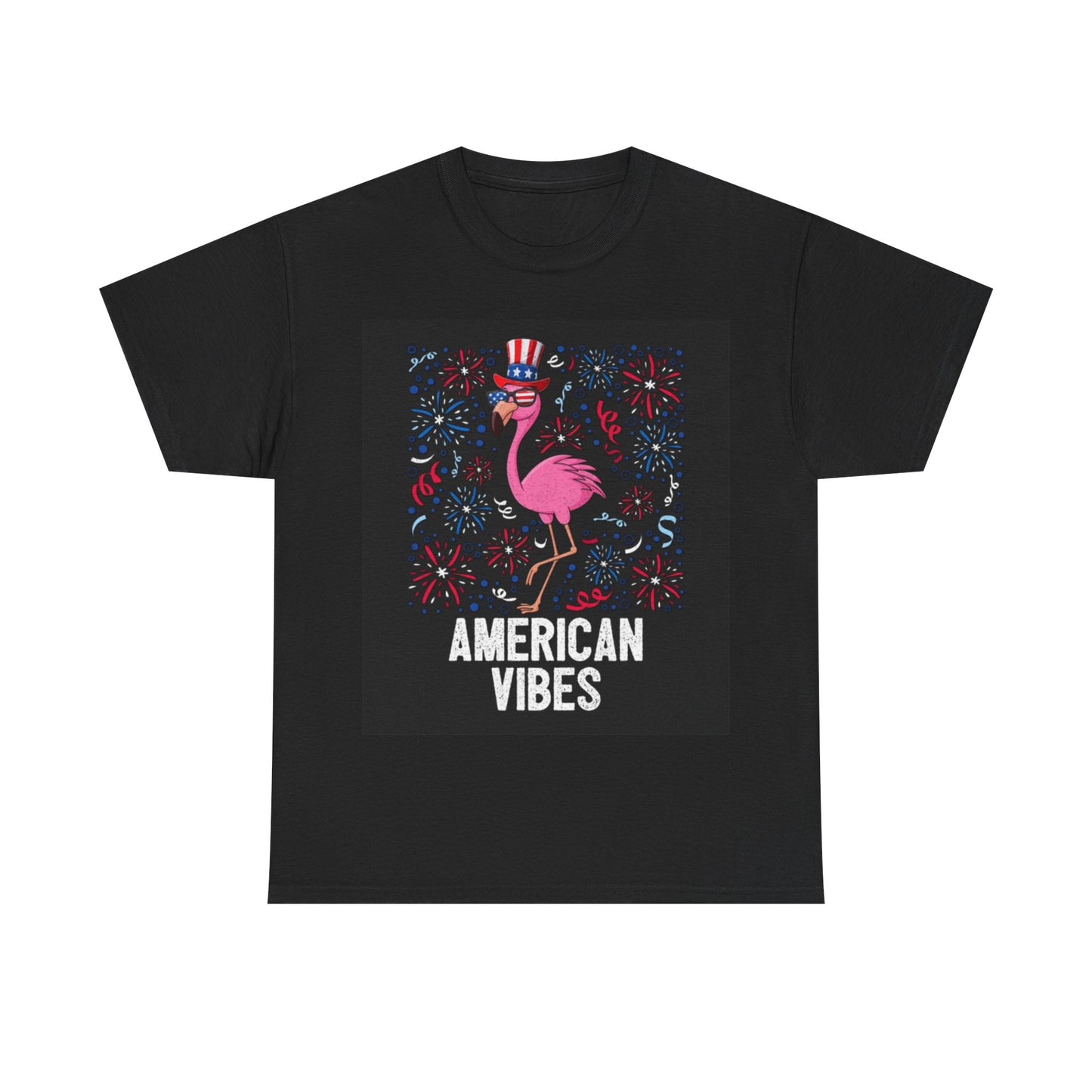 American Vibes Tshirt American Flag Flamingo July 4th Unisex Heavy Cotton Tee