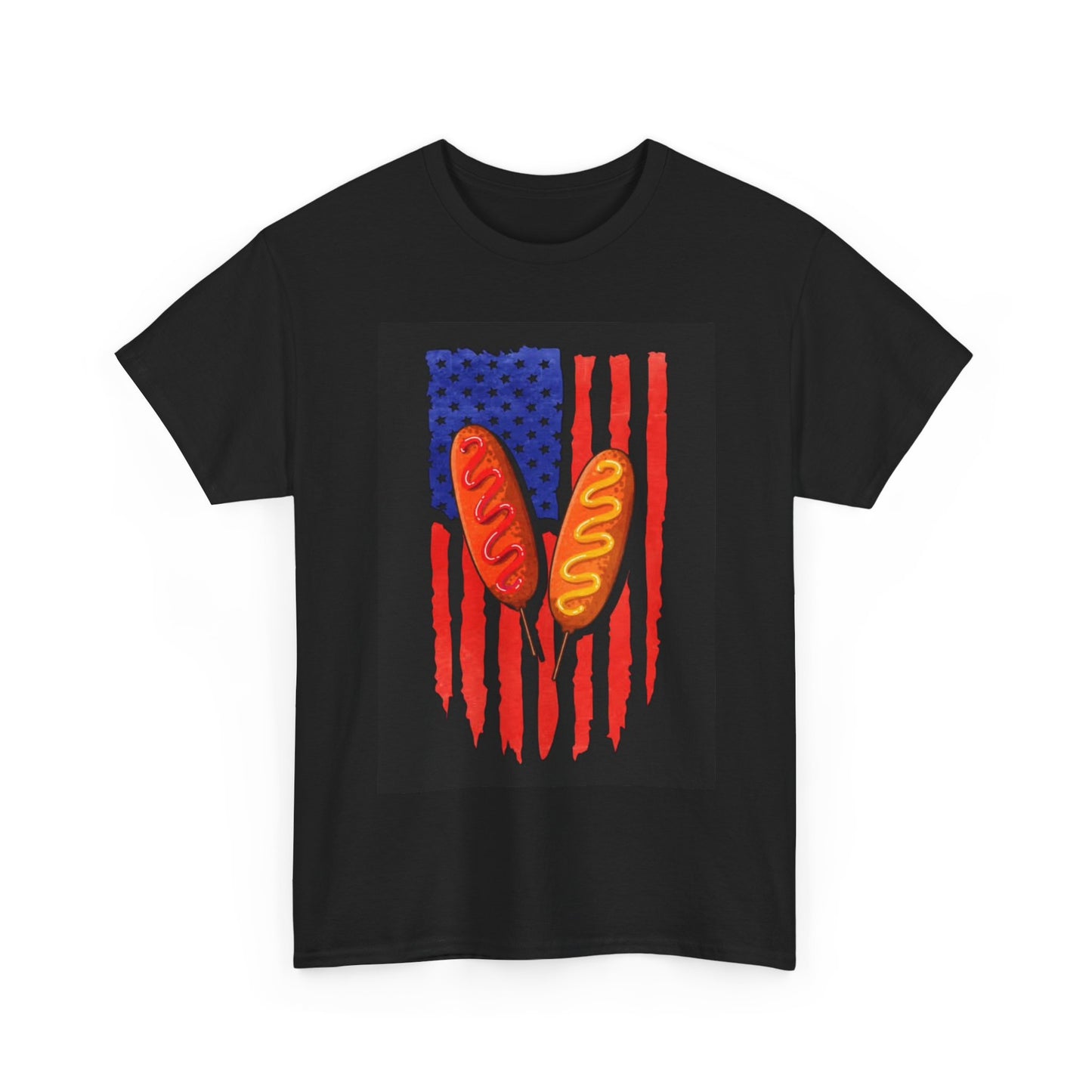 American Flag Corn Dog Love Summer Tshirt BBQ Cute Unisex Heavy Cotton Tee