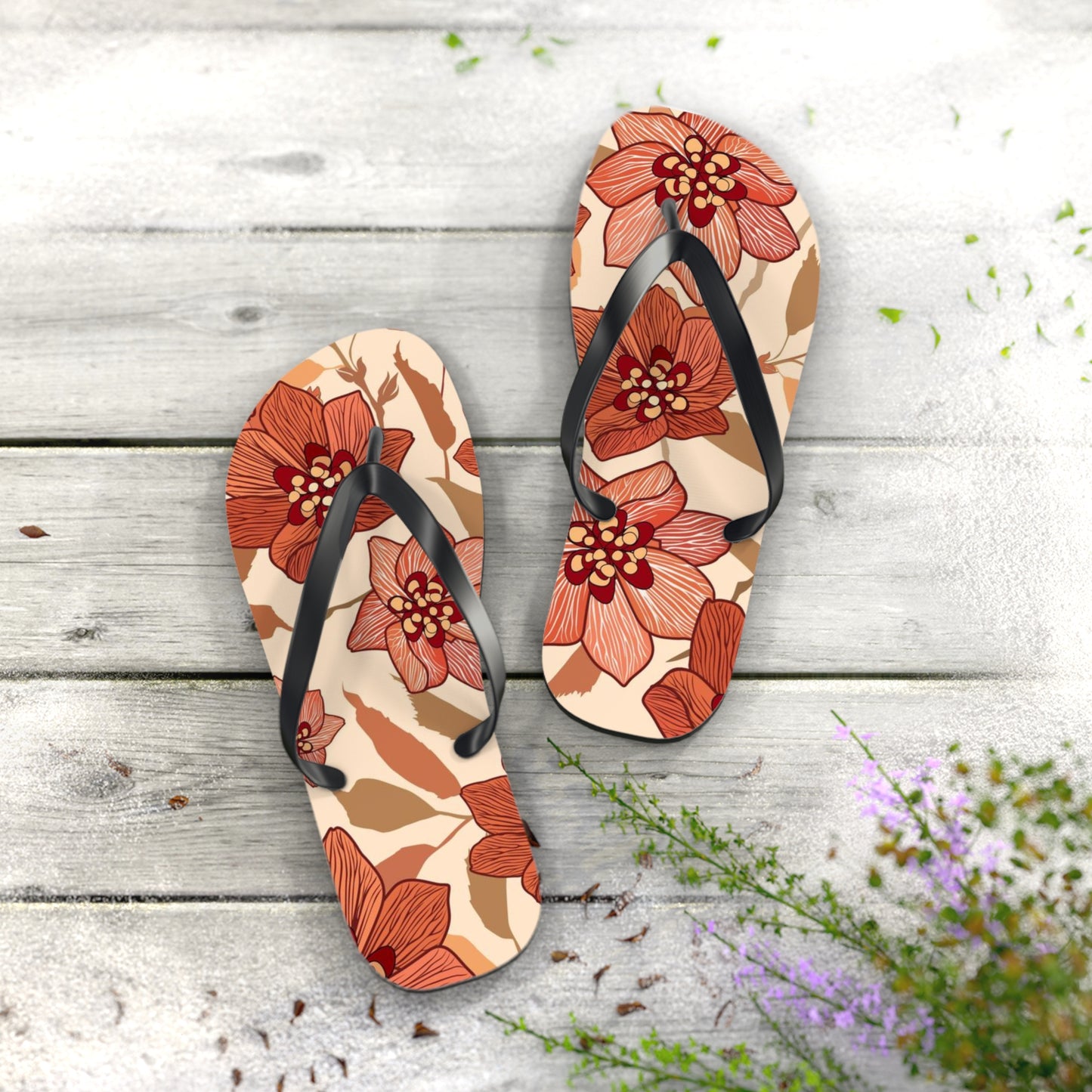 Tropical Flowers Beach Vibes Sandals Summer Flip Flops Slides BRAND NEW