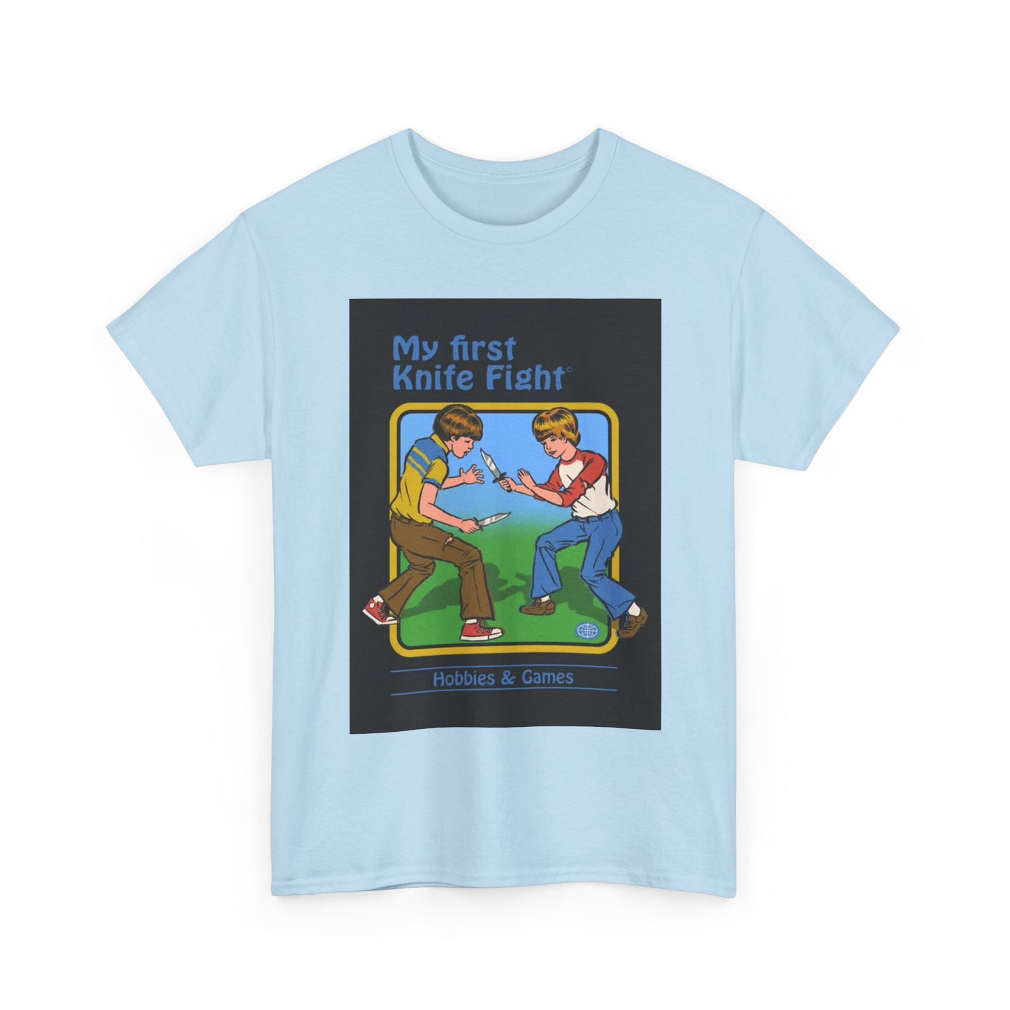 My First Knife Fight Tshirt Funny Kids Poster Retro 70s Unisex Heavy Cotton Tee
