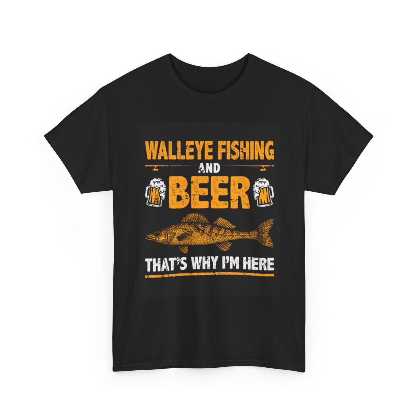 Walleye Fishing For Beer Funny Graphic Shirt Camping Hunting Unisex Heavy Cotton