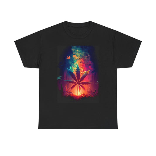 Rainbow Weed Leaf Shirt Graphic Art Poster Unisex Heavy Cotton Tee