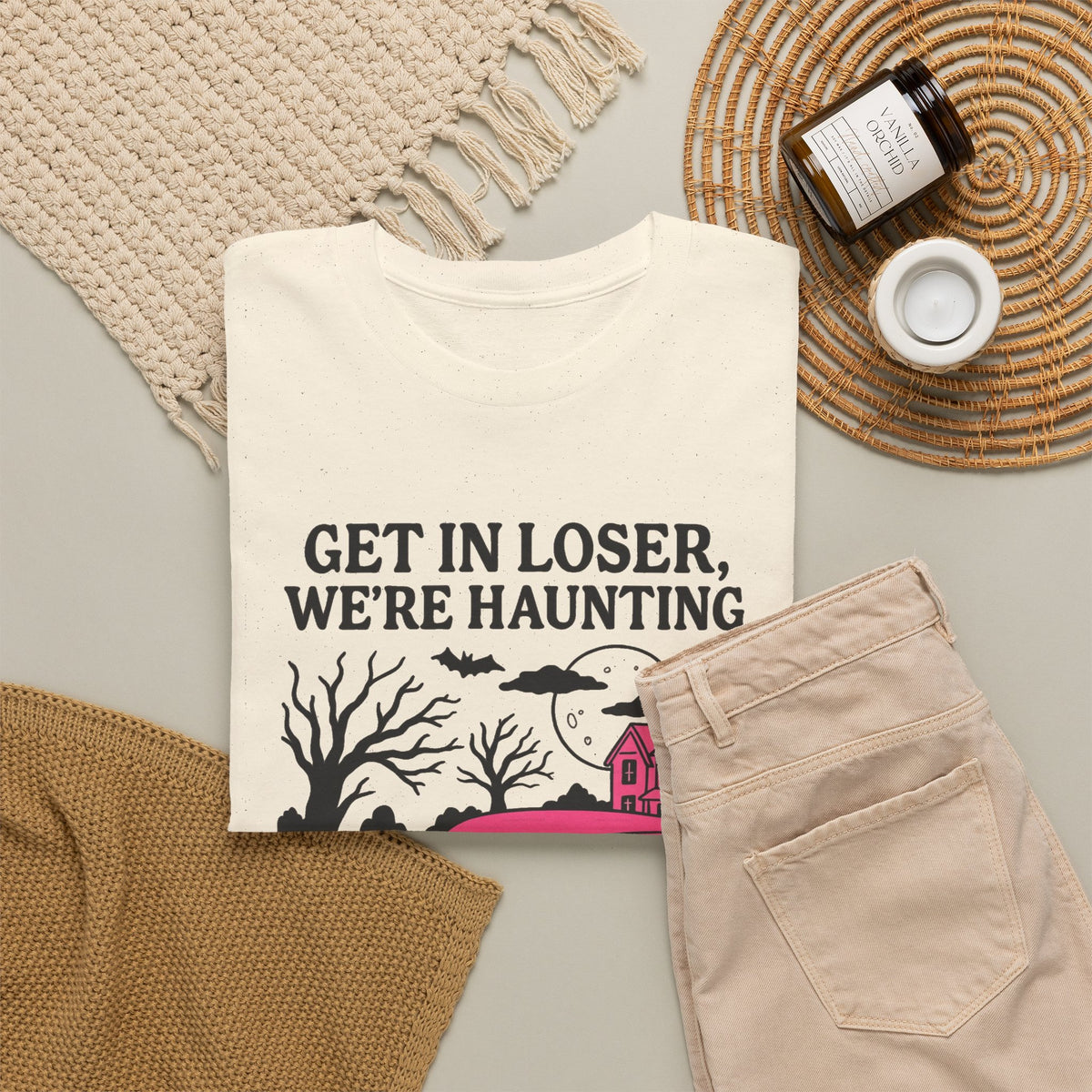 Get in Loser We're Haunting Pink Ghost Car T-Shirt Men's Graphic Tee
